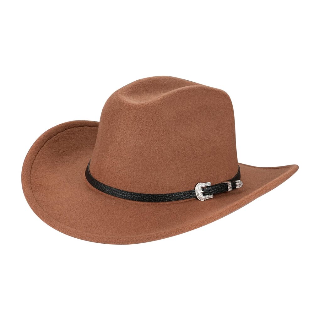 6345 Classic Brown Cowboy Hat, Classic Cowgirl Hat Wide Brim with Belt